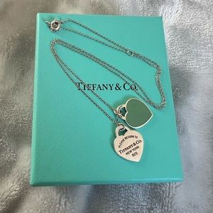Authentic Tiffany and Co Tiffany small blue double heart tag pendant with chain